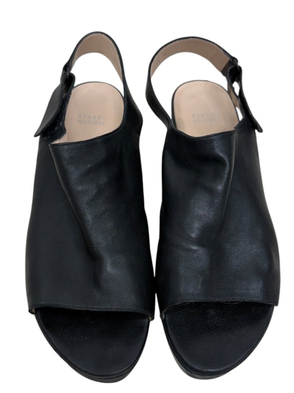 Stuart Weitzman Leather Wedge Peep-Toe Slingback Women's Black Sandals Sz 11.5 - Picture 2 of 8